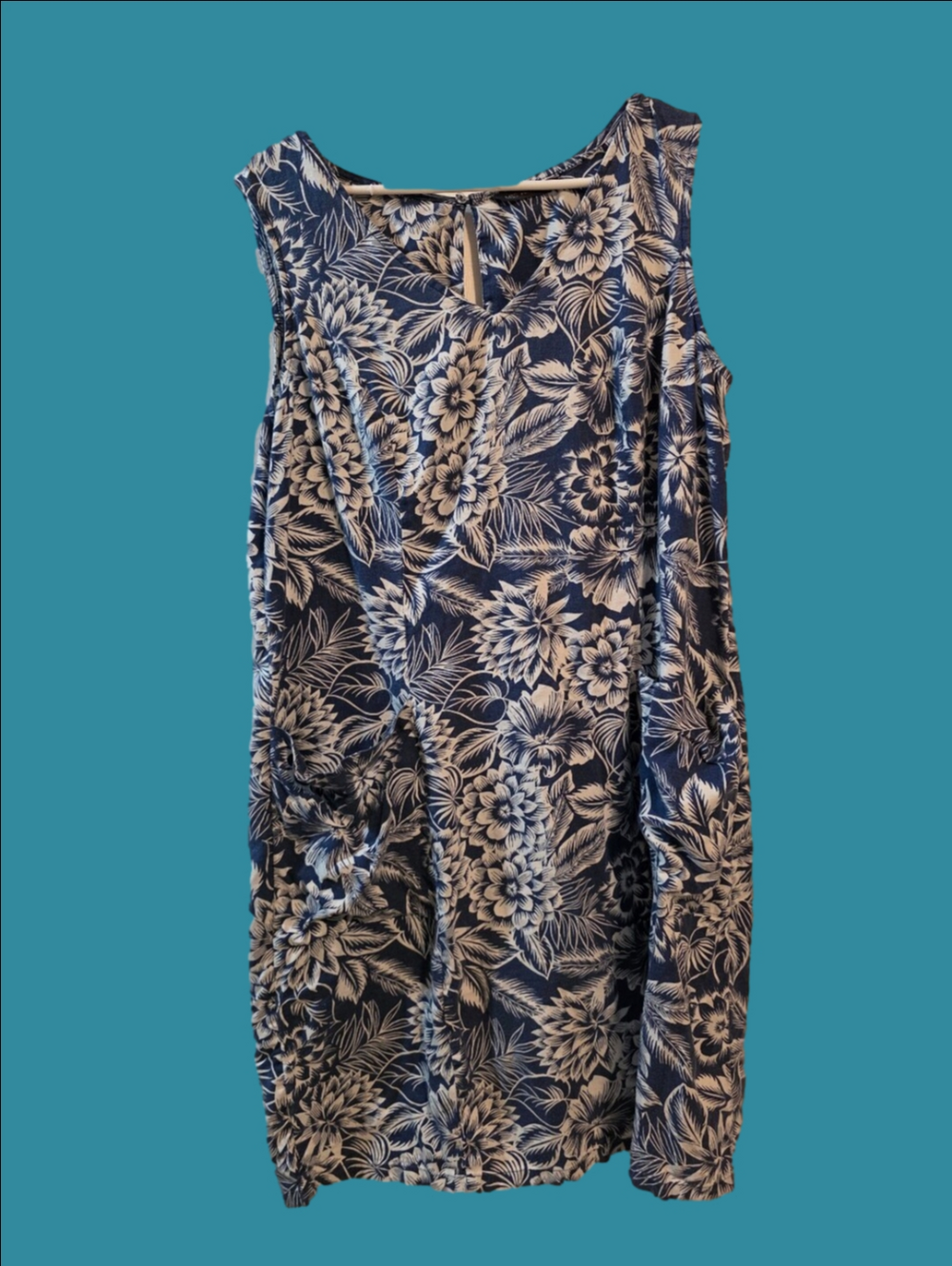 4/$67 Deal! Linen Navy & White Floral Midi Dress